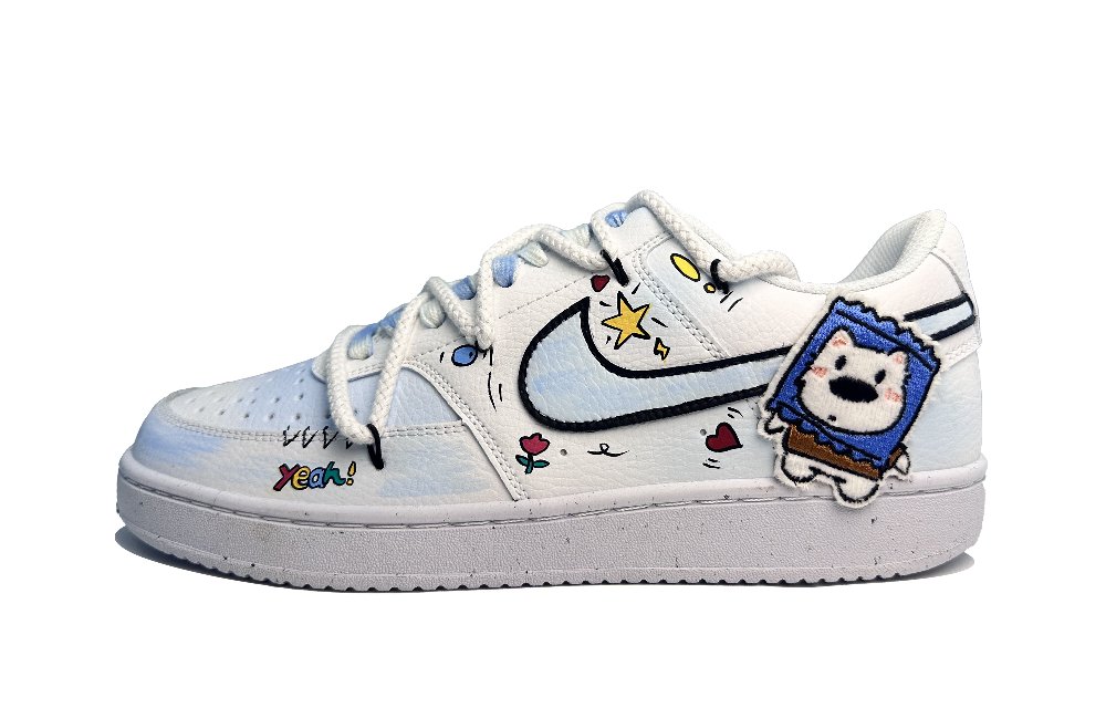 Nike Court Vision 1 Graffiti Puppy Abrasion Resistant Low Top Skateboard Shoes Unisex Cerulean