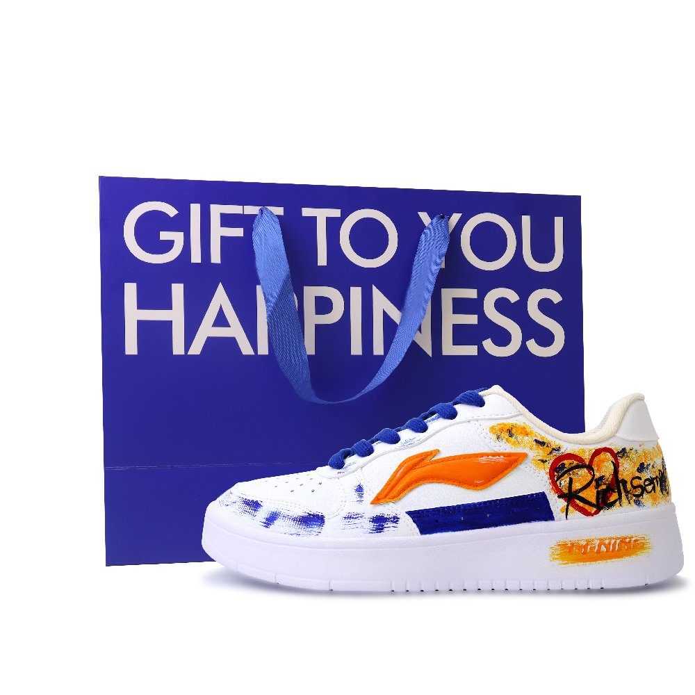 LiNing Pontoon Boats Abrasion Resistant, Lightweight, And Breathable Low Top Skateboard Shoes Unisex White Blue Yellow