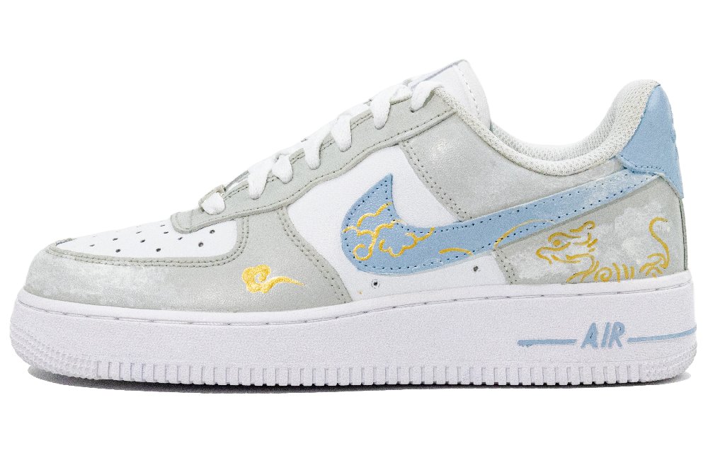 Nike Air Force 1 Skateboard Shoes Unisex Low top White/Gray/Blue/Gold