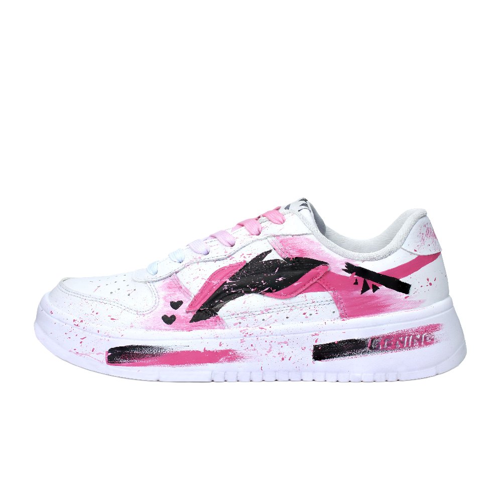 LiNing Pontoon Boats Lightweight, Breathable, And Slip Resistant Low top Skateboard Shoes Unisex Pink White Black