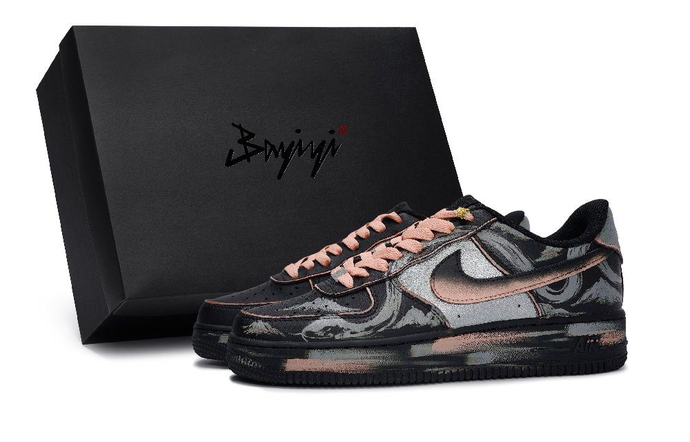Nike Air Force 1 Slip-Resistant Low-Top Skateboard Shoes Unisex Black/Silver Meat Powder