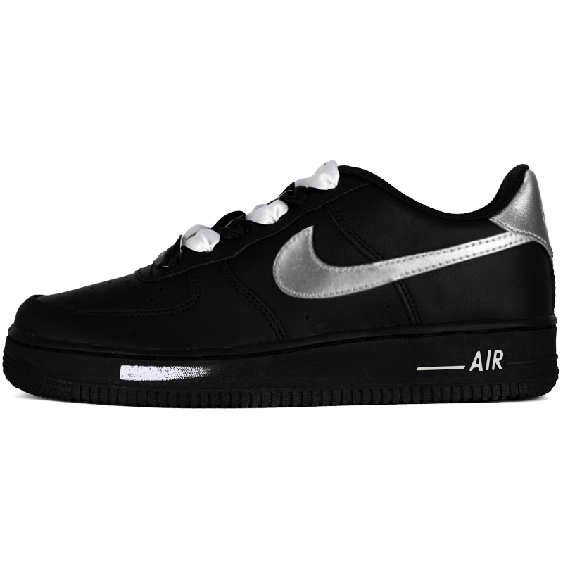 Nike Air Force 1 Air Force One, Black Knight Abrasion Resistant Low top Skateboard Shoes Unisex Black Silver