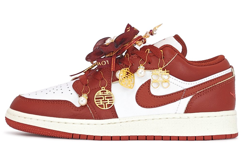 Jordan Air Jordan 1 Red Leaf Alliance Cushioning Wear Resistant Low Top Vintage Basketball Shoes Women's Red