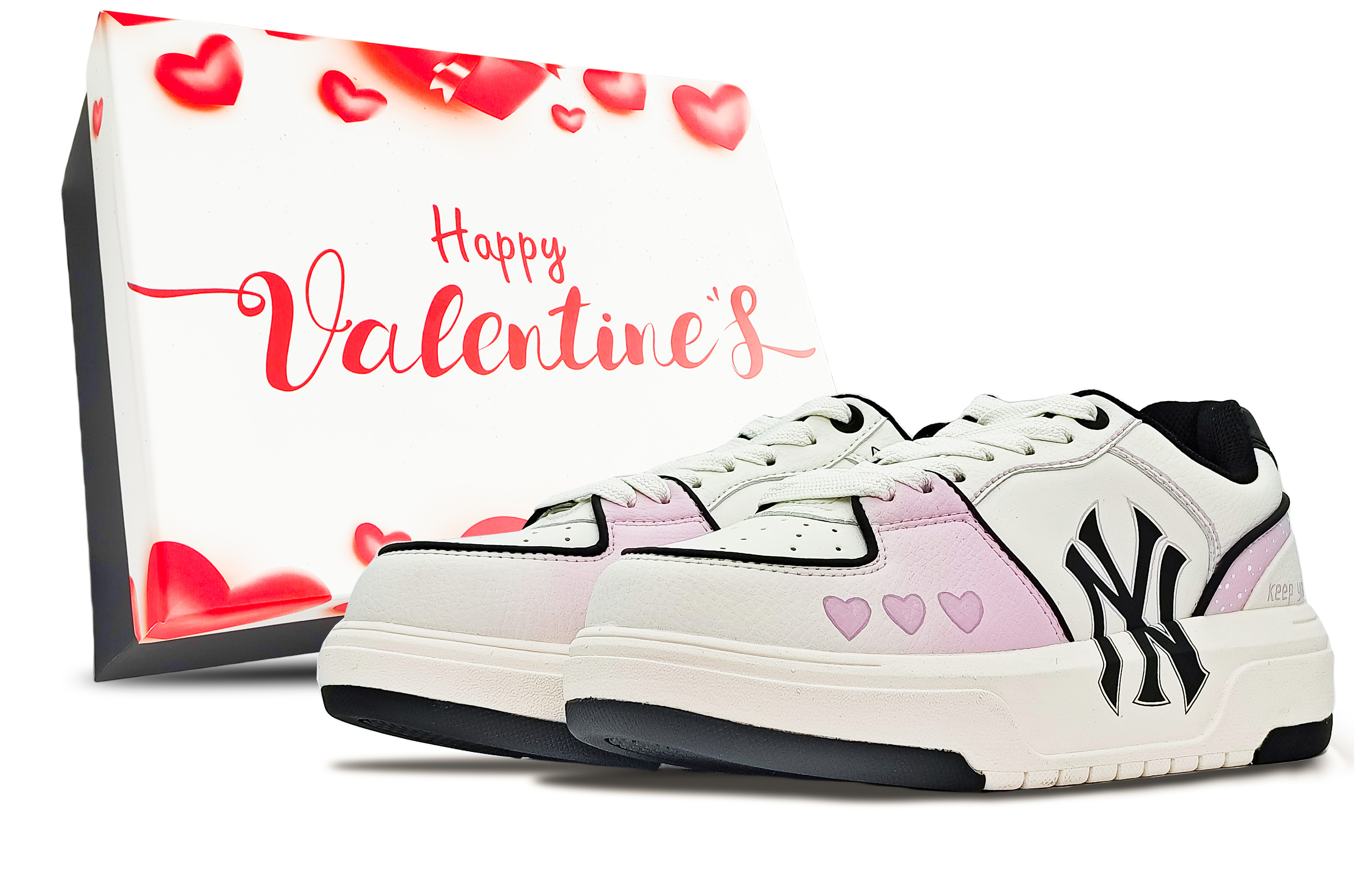 MLB Chunky Liner Wear-Resistant Height Increasing Low-Top Platform Skateboard Shoes Women's Pink White