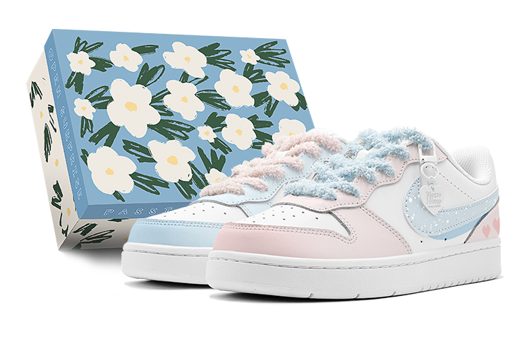 Nike Court Borough Low Top Skateboard Shoes GS Pink Blue