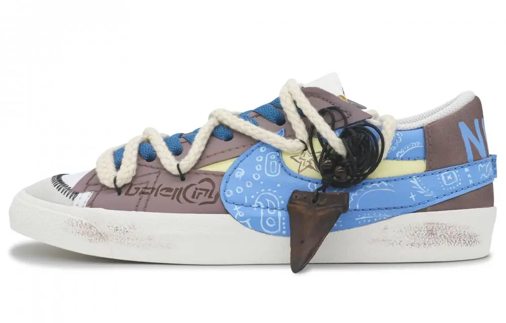 Nike Blazer West Coast Anti Slip Wear Resistant Low Top Skateboard Shoes Unisex Gray Blue
