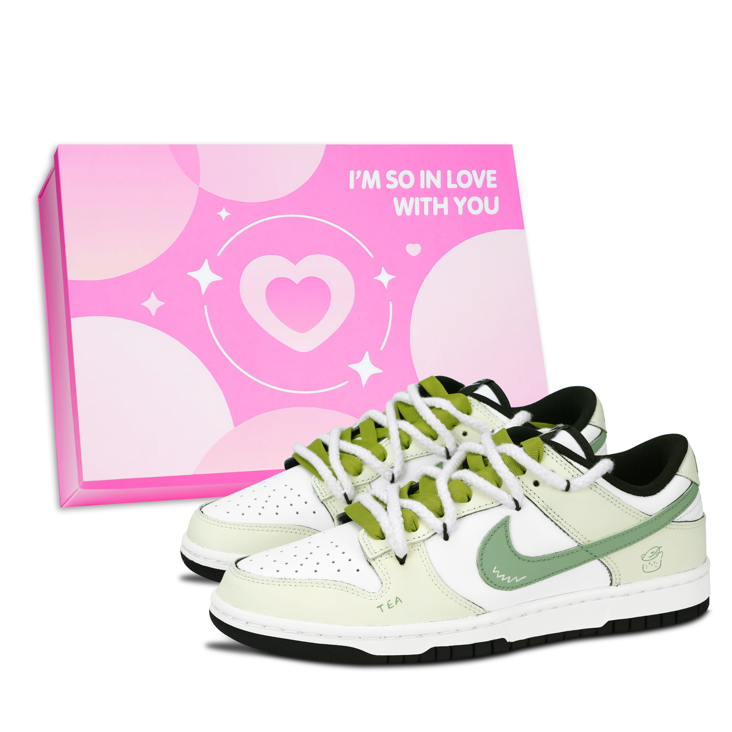 Nike Dunk Black White Tea Abrasion Resistant Low top Skateboard Shoes Unisex Yellow Green