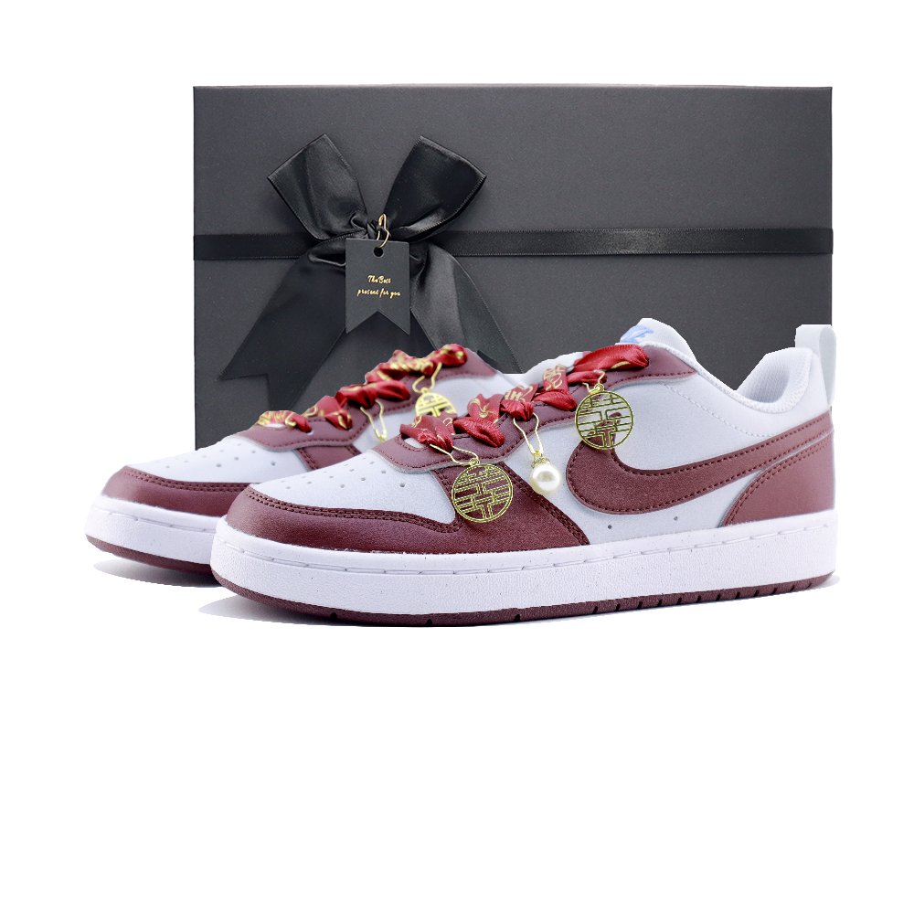 Nike Court Borough GS Joyful Celebration Anti Slip Wear Resistant Low Top Skateboard Shoes Women's White Red