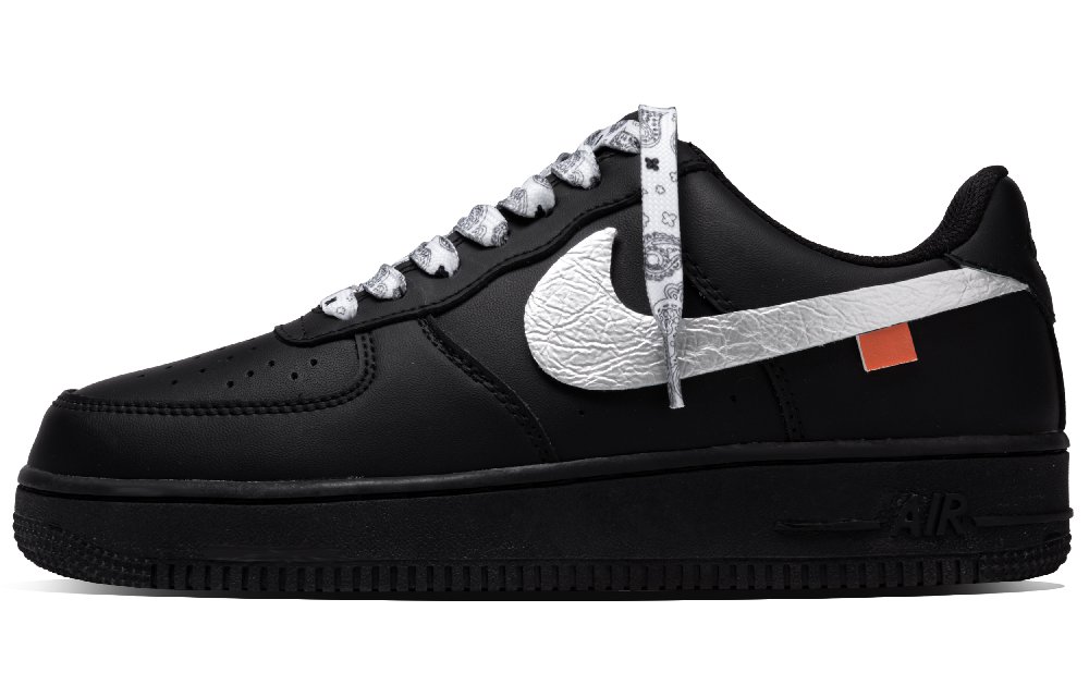 Nike Air Force 1 Paisley Abrasion Resistant Low Top Skateboard Shoes Unisex Black White