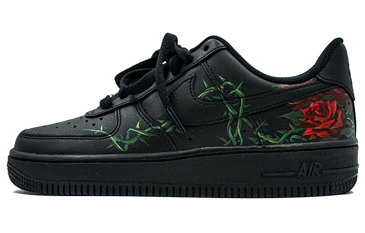 Nike Air Force 1 07 'Triple Black' Anti Slip And Wear Resistant Lightweight Low Top Skateboard Shoes Women's Red Black