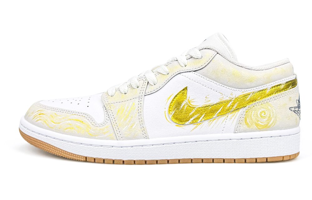 Jordan Air Jordan 1 Abrasion Resistant Low Top Vintage Basketball Shoes Unisex White Gold