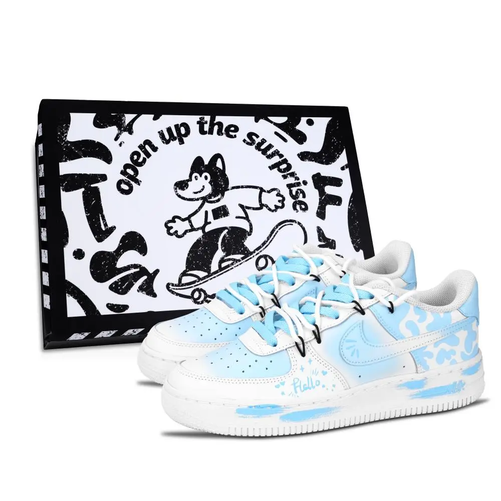 Nike Air Force 1 Air Force 1, Pattern Arts Abrasion Resistant Low top Skateboard Shoes Unisex Blue