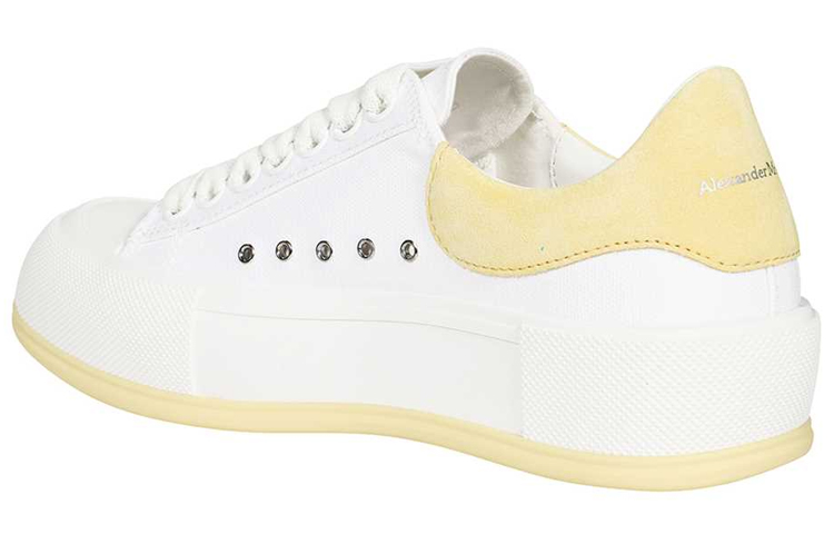 Alexander McQueen Deck Skate Plimsoll Lace Up 'White Yellow' Women's