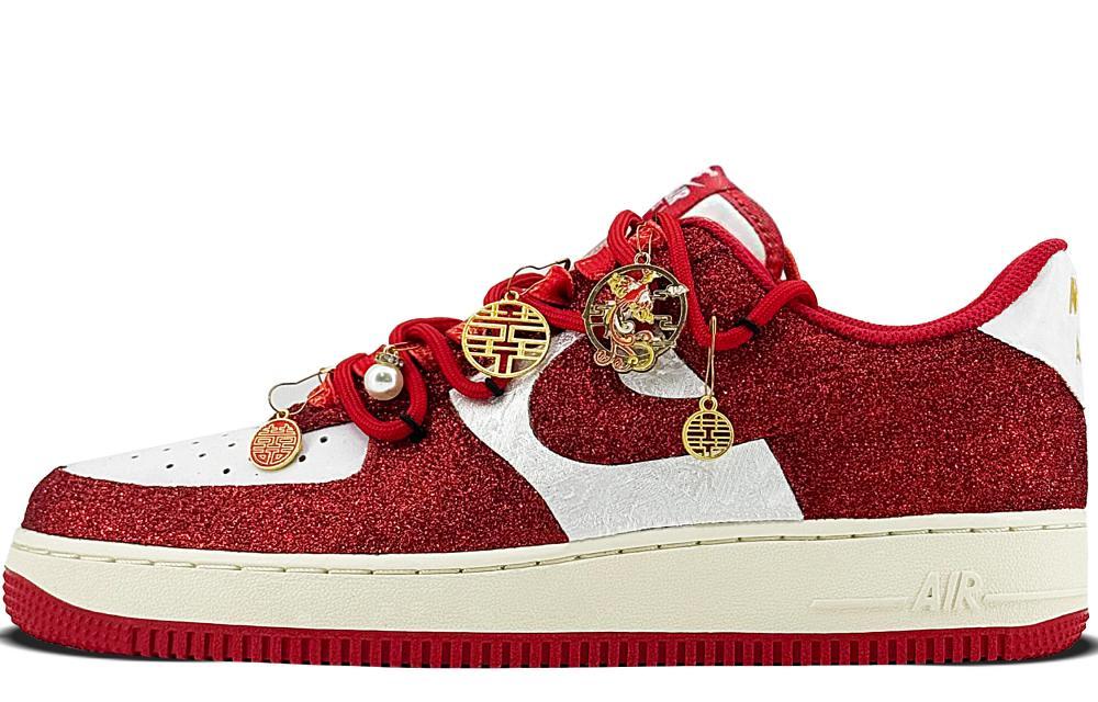 Nike Air Force 1 Lightweight Height Increasing Low-Top Skateboard Shoes Unisex White Red