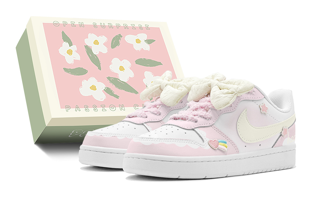 Nike Court Borough 520 Treats Treasure Girl Rainbow Stars Girlish Low-Top Skateboard Shoes Women's Pink White
