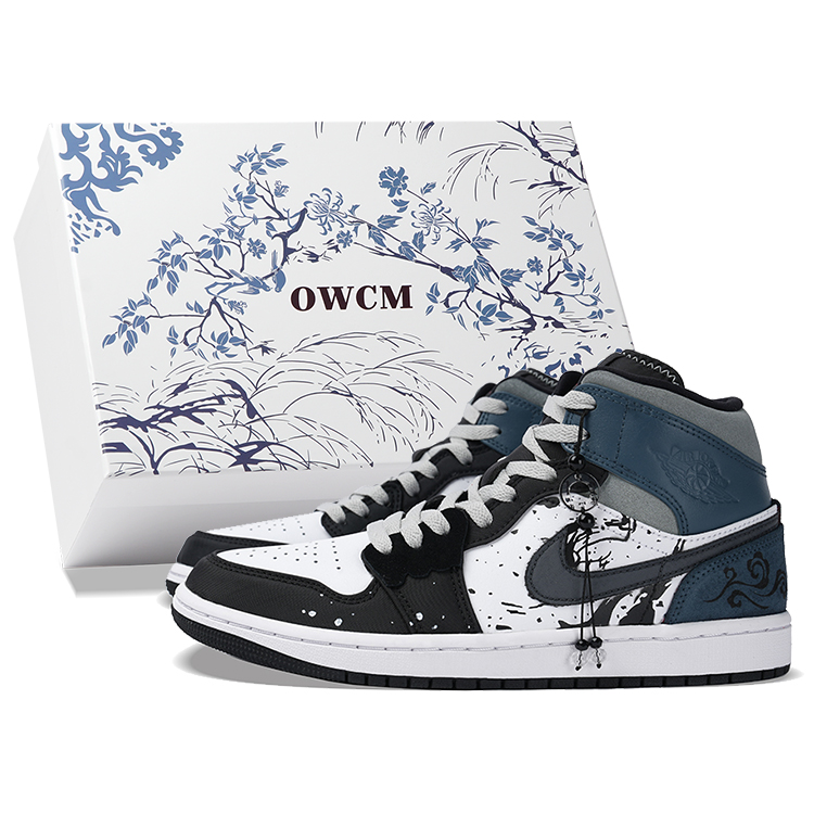 Jordan Air Jordan 1 Mid-Top Vintage Basketball Shoes Men Black Blue