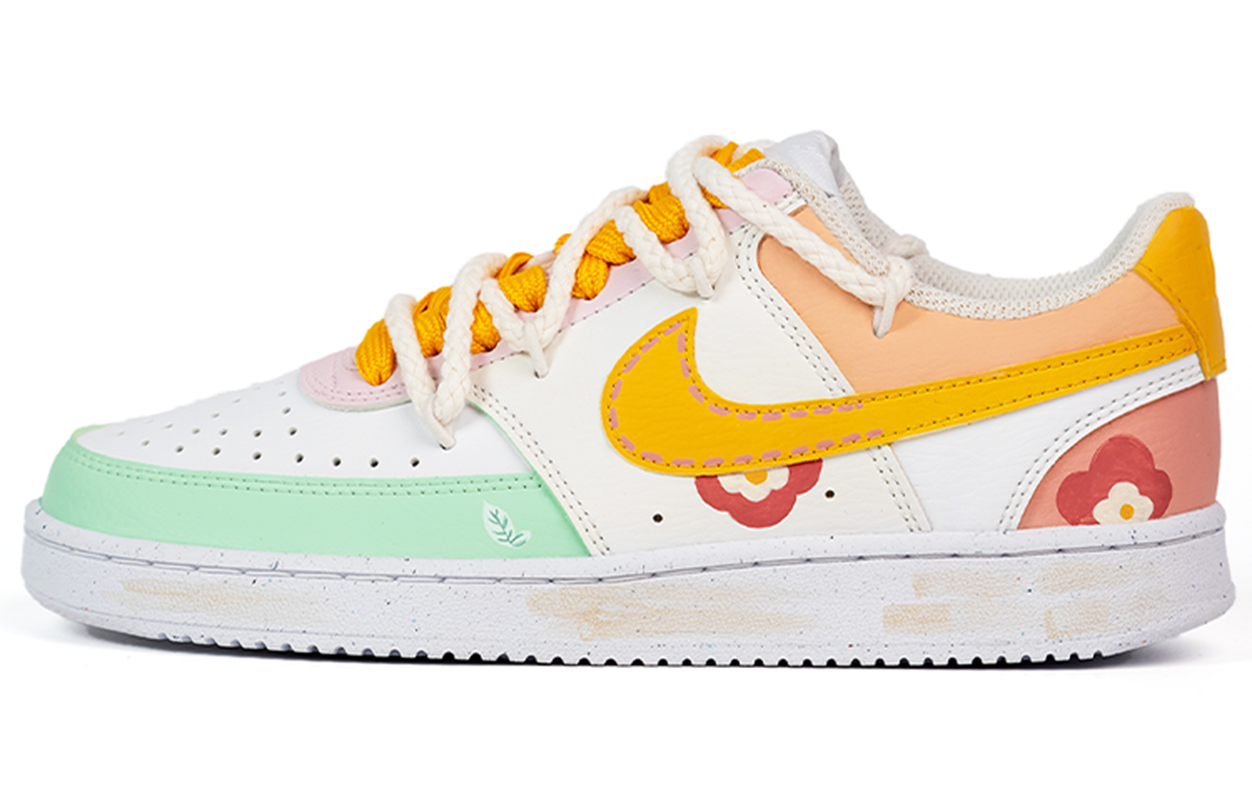 Nike Court Vision Low Cushioning, Wear Resistant Low top Skateboard Shoes Women's Green Yellow Pink