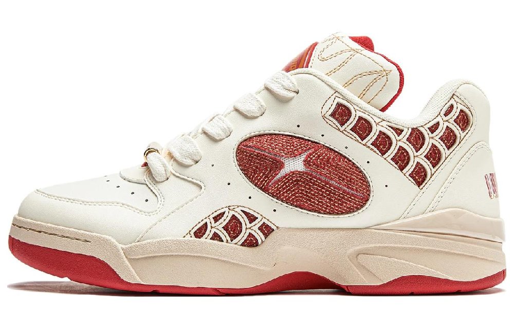LiNing Shooting Star Slip-Resistant Low-Top Casual Shoes Unisex Beige Red