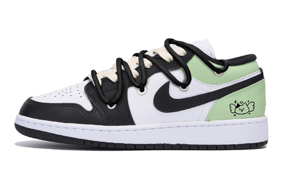 Jordan Air Jordan 1 Puppy Fragment Anti-Slip Wear-Resistant Low-Top Vintage Basketball Shoes Men's Black Green
