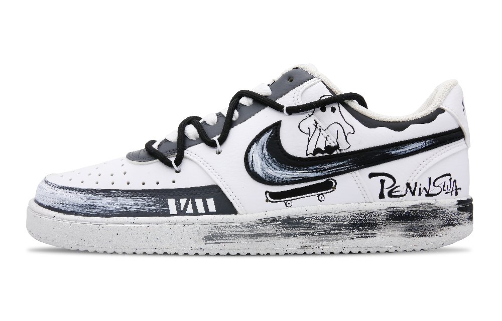 Nike Court Vision 1 Anti-Slip And Wear-Resistant Lightweight Low-Top Skateboard Shoes Unisex Black White