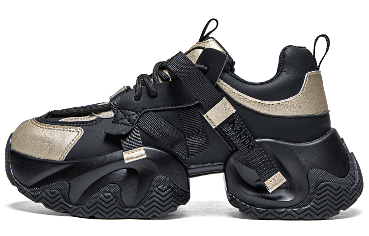Kappa Slip-Resistant Breathable Low-Top Chunky Sneakers Women's Black Gold