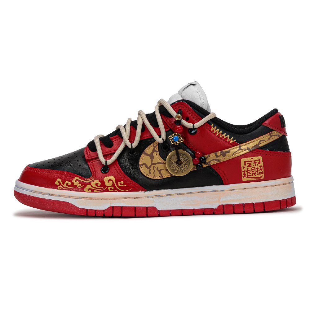 Nike Dunk Anti-Slip Wear-Resistant Low-Top Skateboard Shoes Unisex Black Red Gold