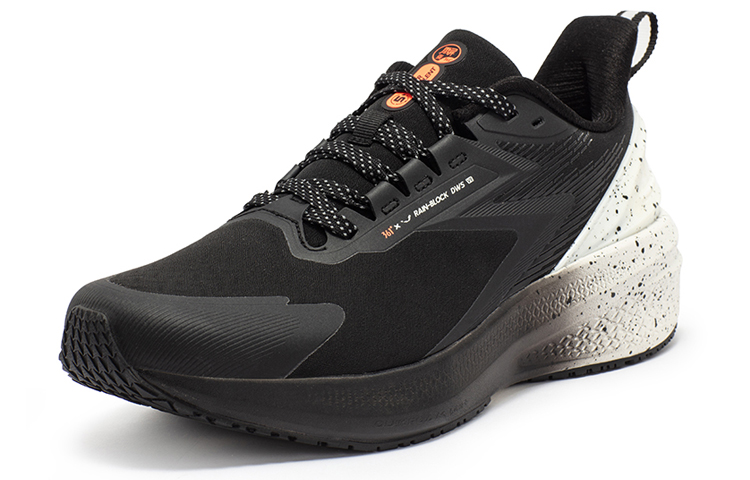 361° Rain Screen Running Shoes Men Low-Top Obsidian Black/Fluorescent Red Orange