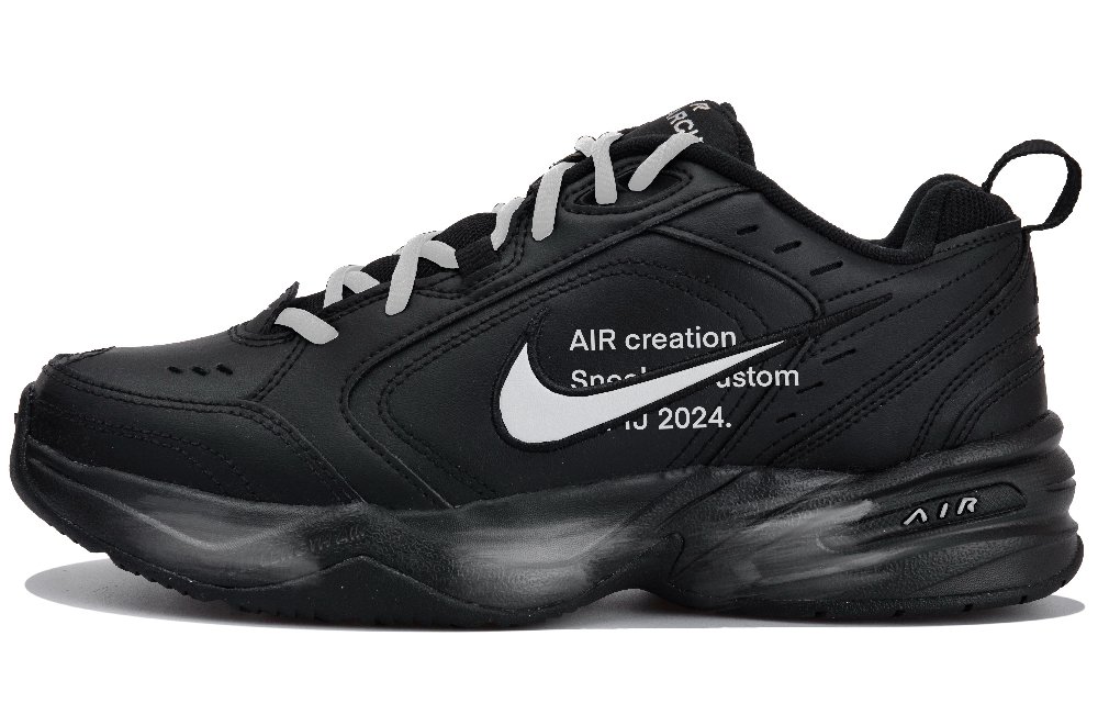 Nike Air Monarch 4 Anti Slip Wear Resistant Low Top Chunky Sneakers Unisex Black White Gray