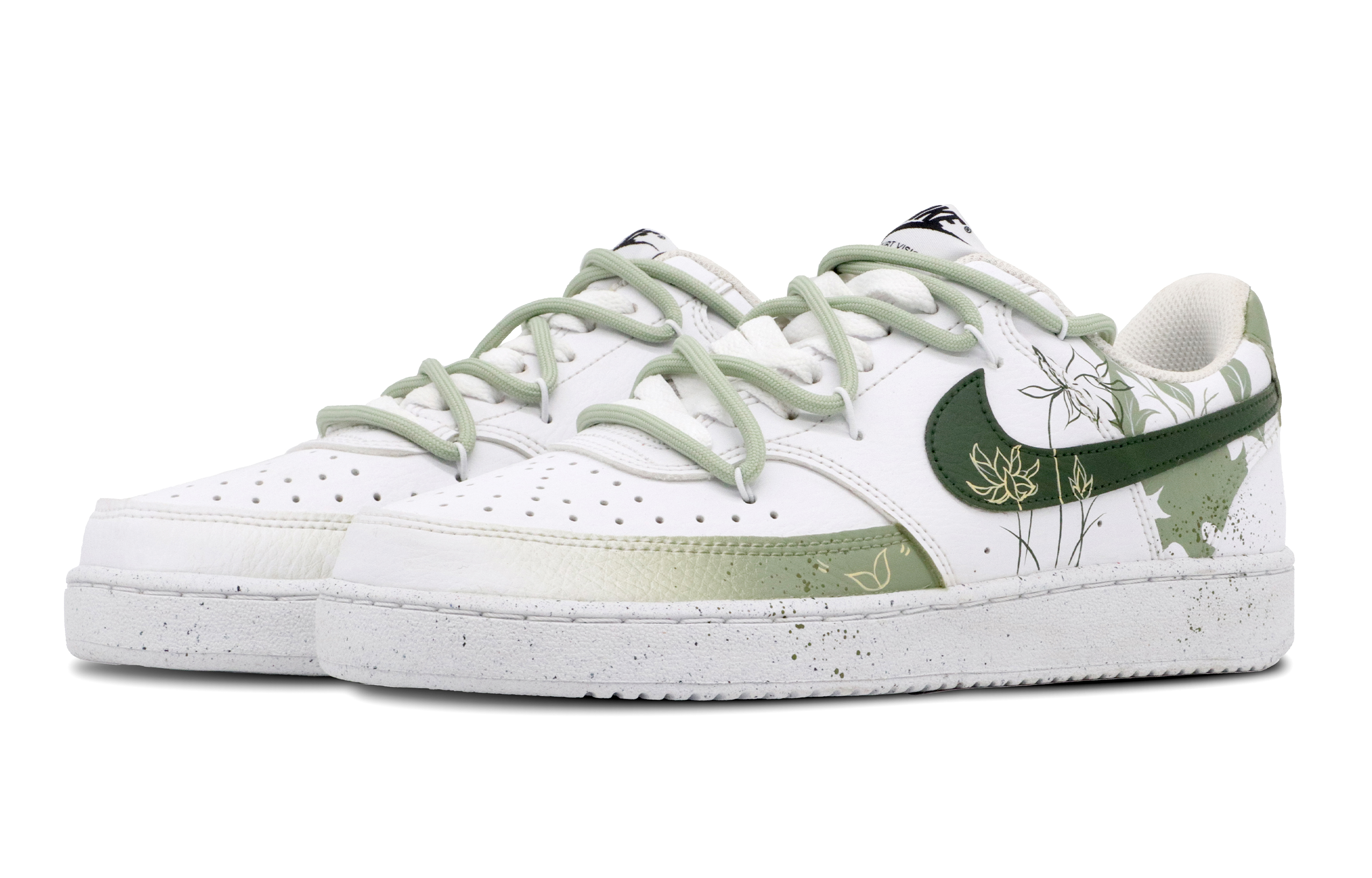 Nike Court Vision Anti-Slip Wear-Resistant Low-Top Skateboard Shoes Unisex White Green