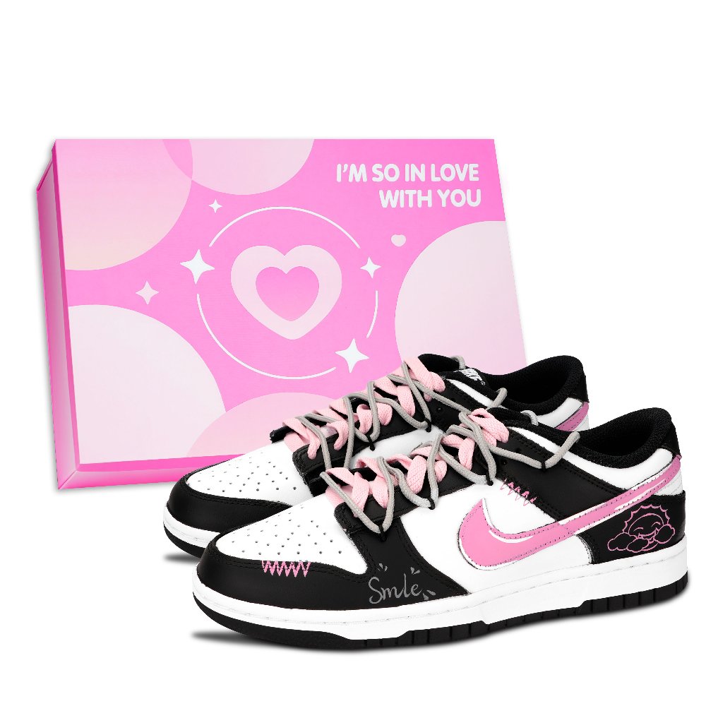 Nike Dunk Black White, Sunshine Smile Abrasion Resistant Low Top Skateboard Shoes Unisex Pink