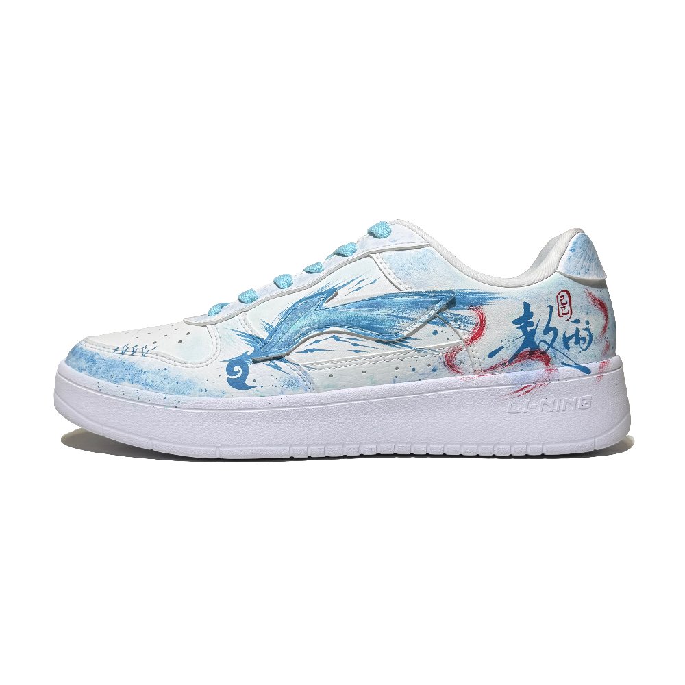 LiNing Pontoon Boats Slip-Resistant Cushioning Abrasion-Resistant Low-Top Skateboard Shoes Unisex White Blue