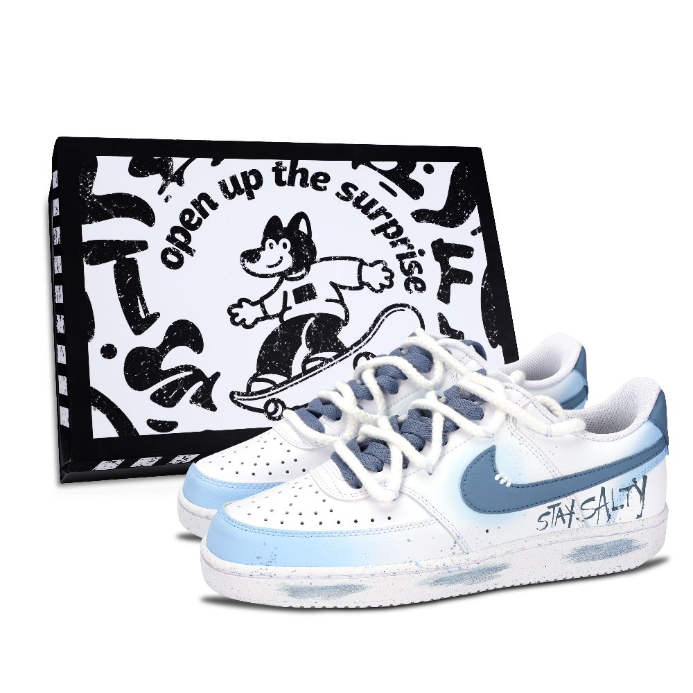 Nike Court Vision 1 Letter Graffiti Abrasion Resistant Low Top Skateboard Shoes Unisex Blue