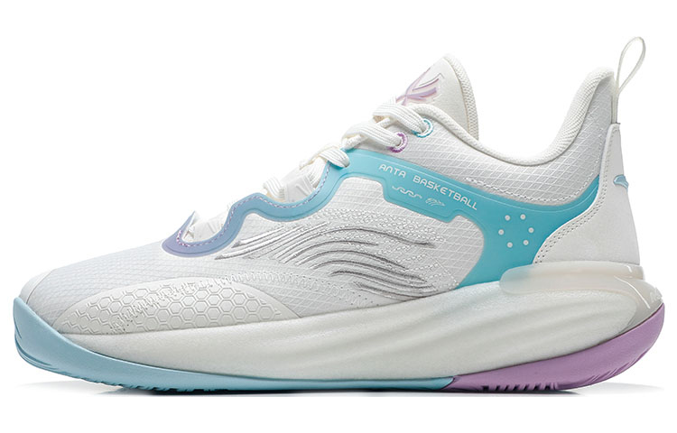 Anta Cushioning, Slip Resistant, And Abrasion Resistant Low Top Basketball Shoes Men's White Purple Blue