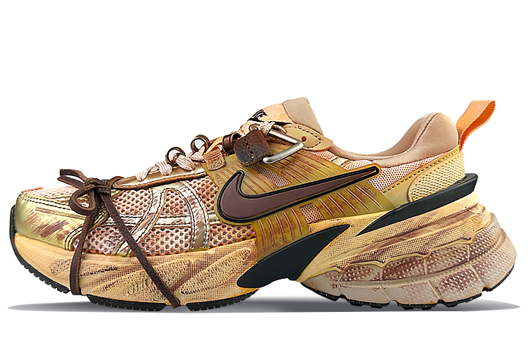 Nike V2K Run Cushioned Slip-Resistant Lightweight Low-Top Running Shoes Women's Brown Yellow