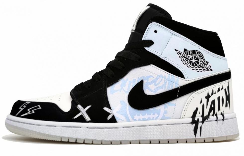 JORDAN Air JORDAN 1 Vintage Basketball Shoes Men Mid Top Light Blue/White