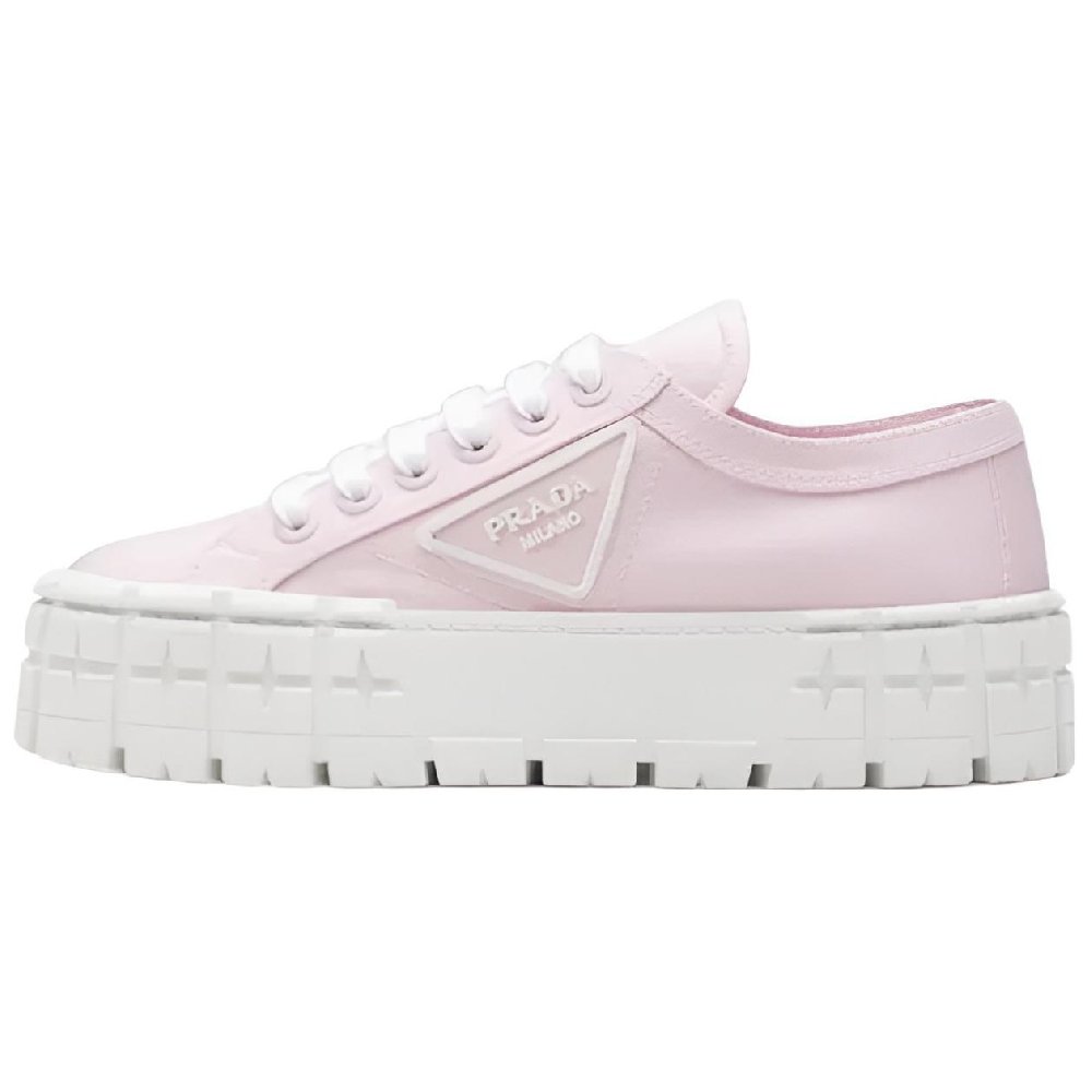 PRADA Wheel Double Nylon Gabardine Platform Shoes Women's Snow Pink