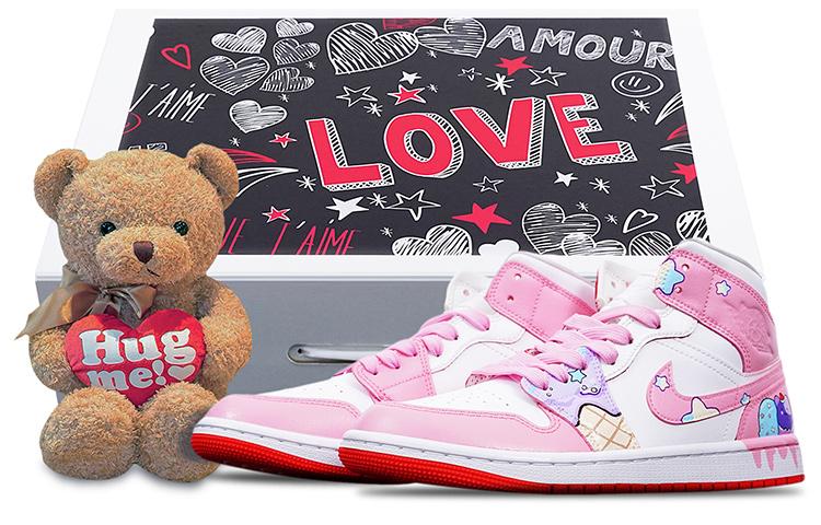 JORDAN Air JORDAN 1 Vintage Basketball Shoes Women's High-Top Pink White