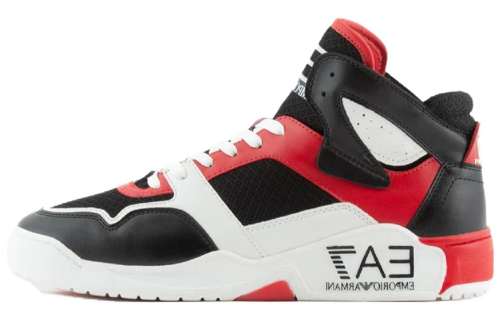 EMPORIO ARMANI EA7 Wear-Resistant High-Top Skateboard Shoes Unisex Black Red