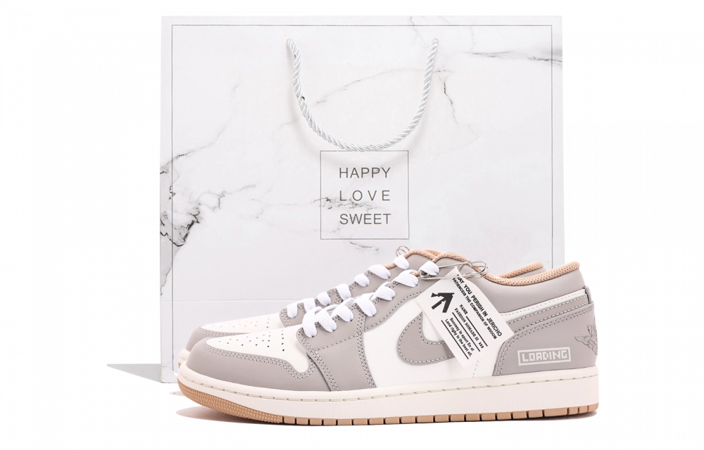 Jordan Air Jordan 1 Abrasion Resistant Coverage Low top Vintage Basketball Shoes Unisex White Gray