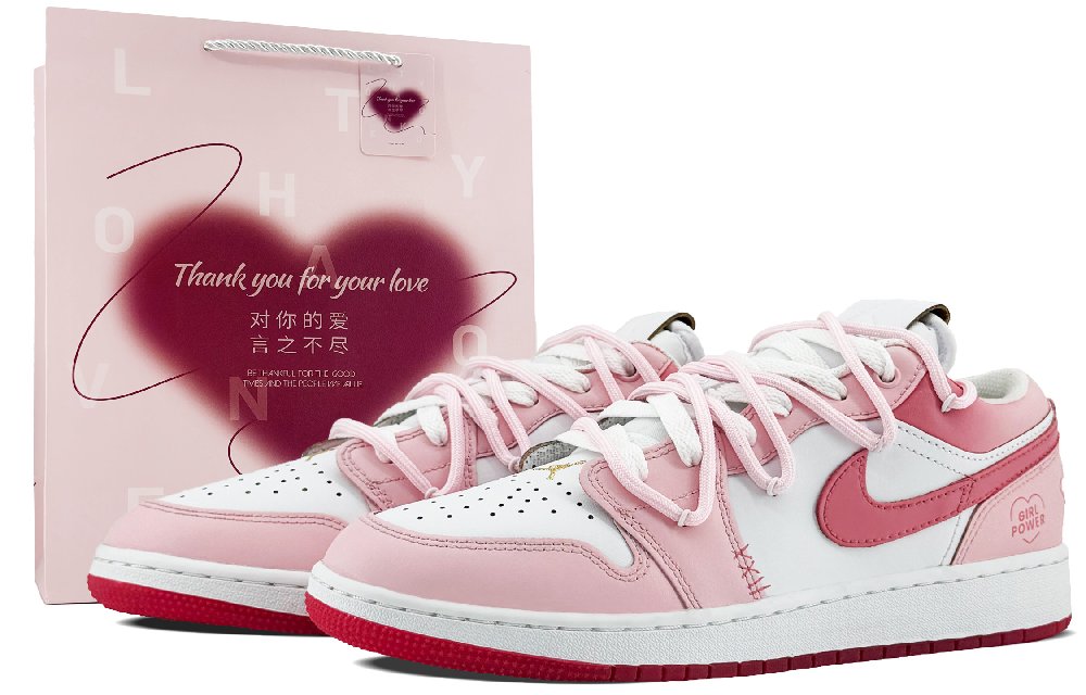 Jordan Air Jordan 1 Low-Top Vintage Basketball Shoes GS Pink White