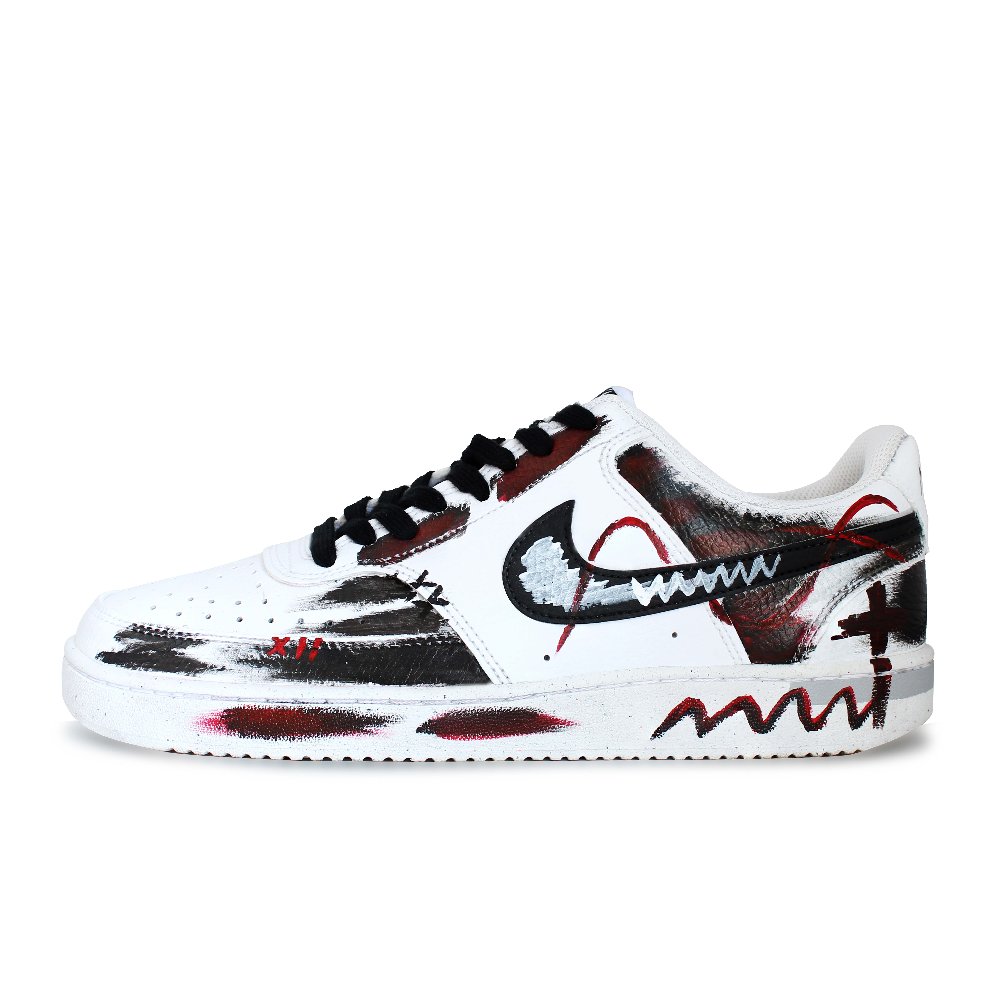 Nike Court Vision Skateboard Shoes Men Low-Top Black Red White
