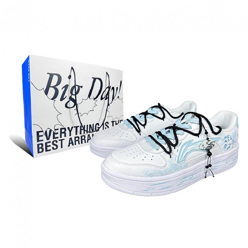 LiNing Pontoon Boats Slip Resistant, Abrasion Resistant, Breathable Low Top Skateboard Shoes Men's White Blue
