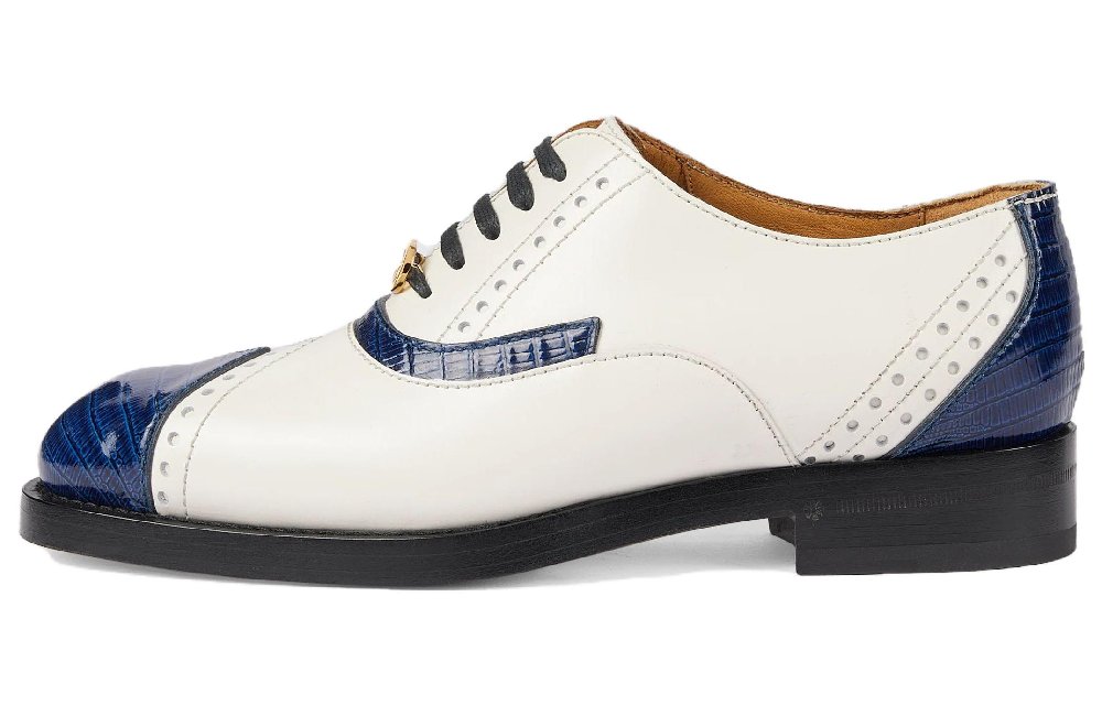 GUCCI Leather Lace up Shoes White Blue Women's