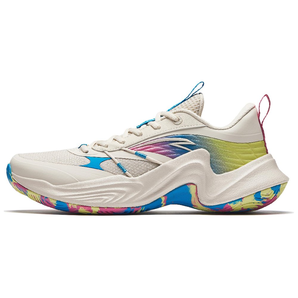 Anta Anti-Slip Wear-Resistant Low-Top Basketball Shoes Men's Beige Blue Yellow