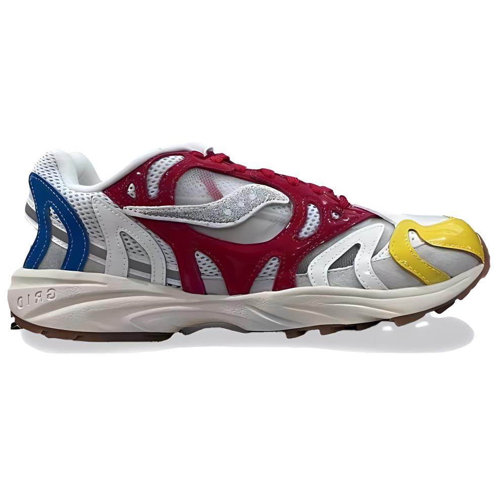 Saucony Grid Azura 2000 Cushioning, Wear Resistant Low Top Running Shoes Unisex Red Yellow Blue