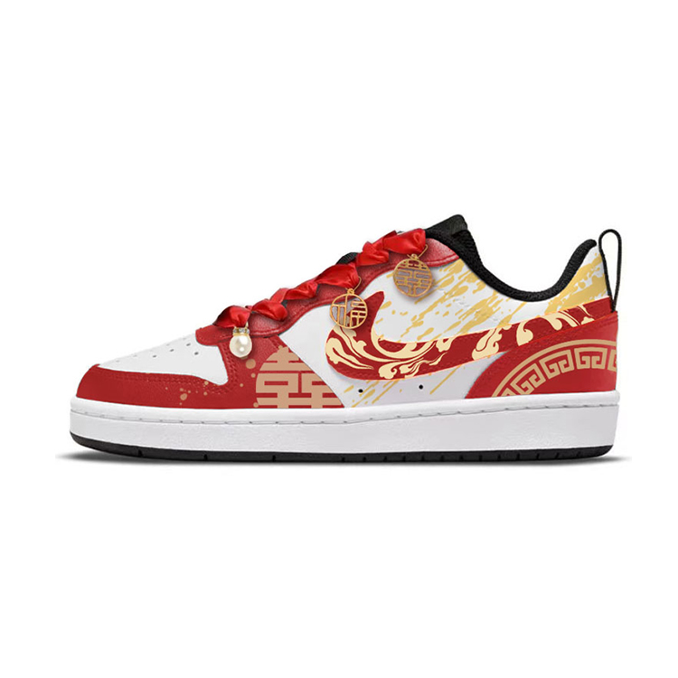 Nike Court Borough Skateboard Shoes Women's Low-Top White Red