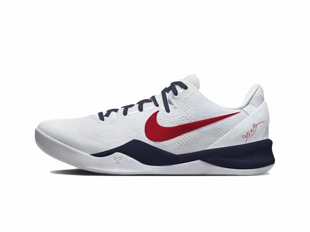 Nike Kobe 8 Breathable And Slip Resistant Low top Game Ready Shoes Unisex Red White Blue
