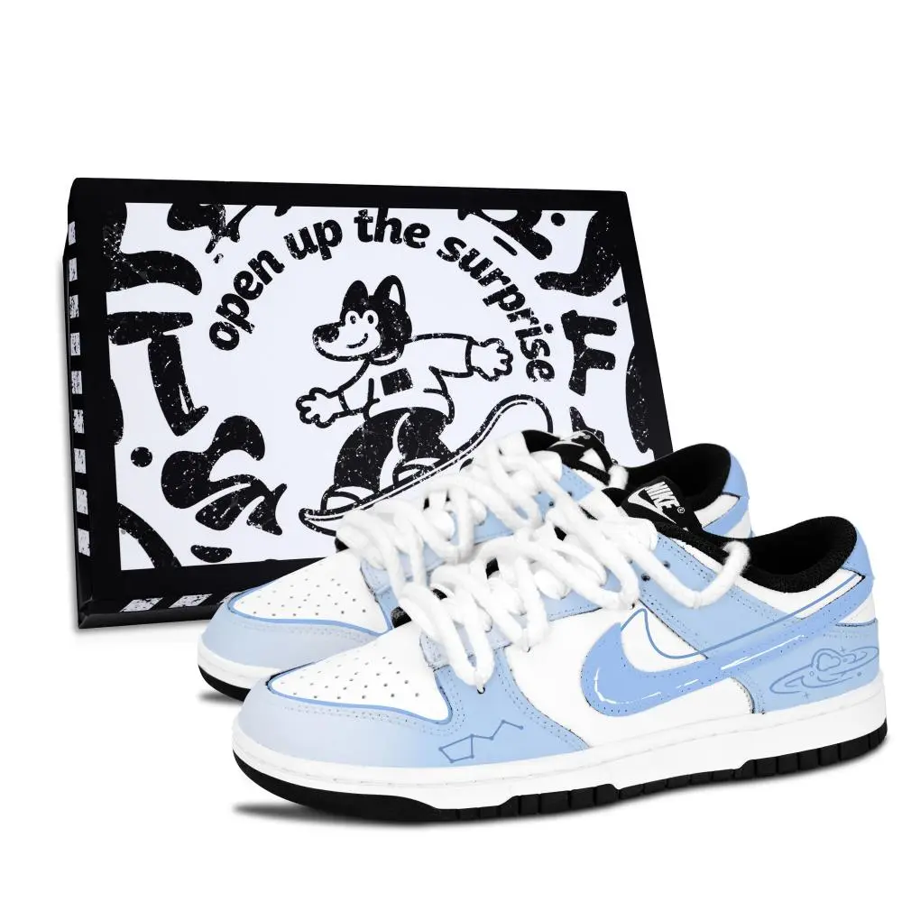 Nike Dunk Black White, Blue Star Trace Slip Resistant Abrasion Resistant Low top Skateboard Shoes Unisex