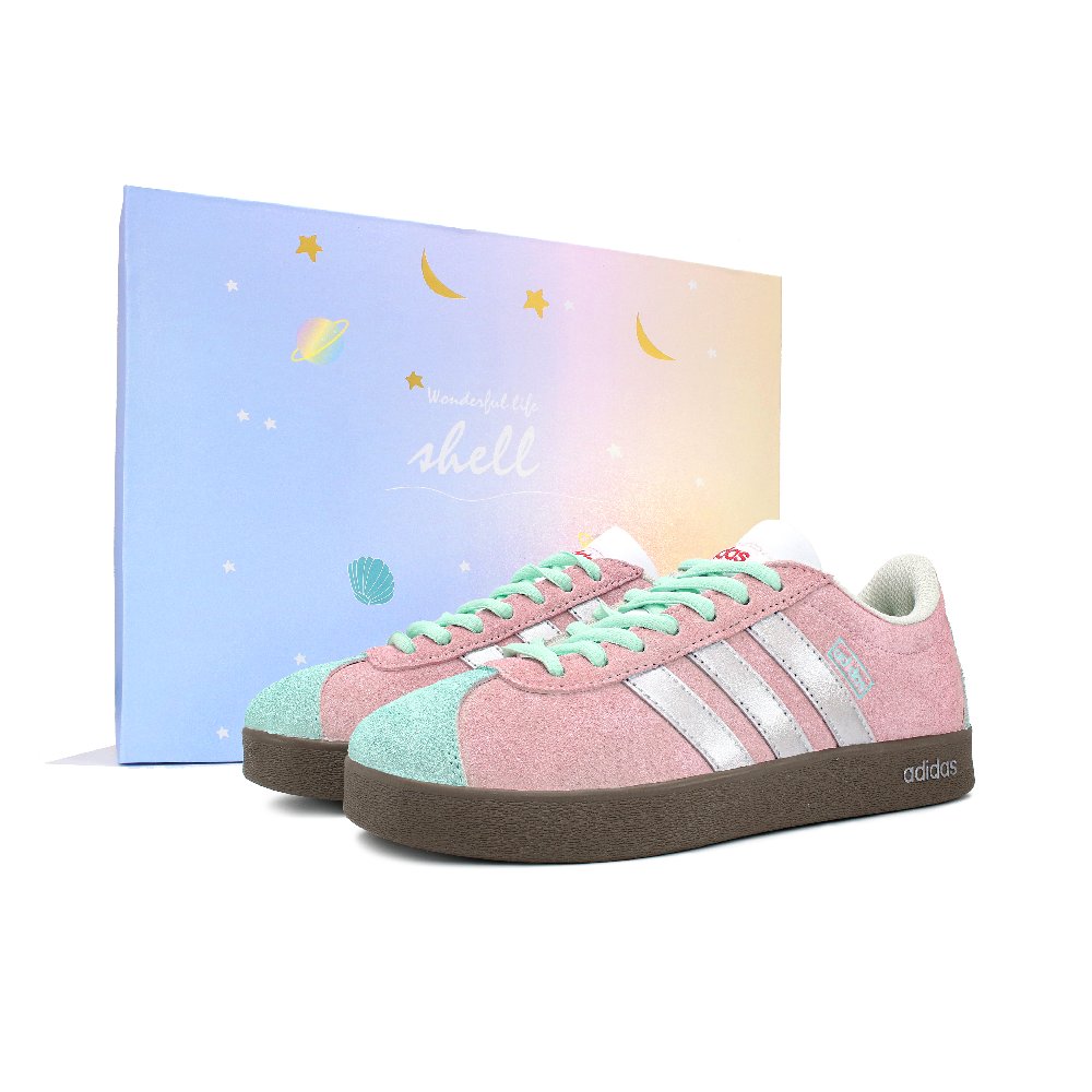Adidas Neo VL Court 2.0 Wear resistant And Lightweight Low Top Skateboard Shoes Unisex Pink Green