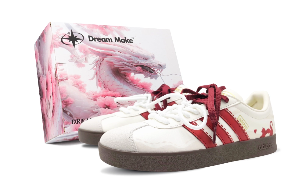 Adidas Vl Court Classic Meowth Love Abrasion Resistant Low top Skateboard Shoes Women's White Red